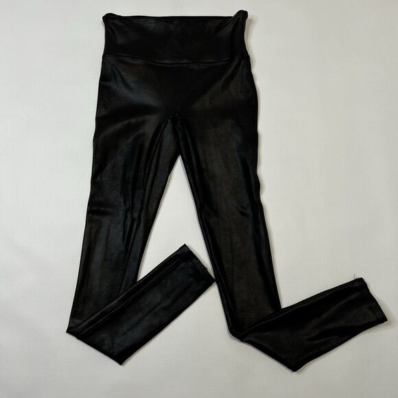 SPANX Faux Leather Leggings Women's Black Shiny Coated Shaping Pants Small - Picture 1 of 10